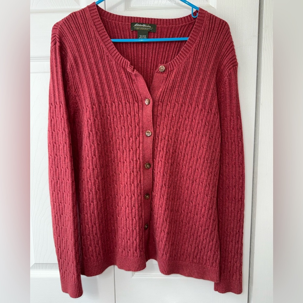 Eddie Bauer XL Burgandy cable cardigan